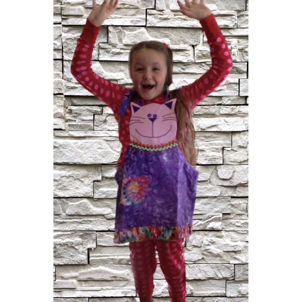 Hand Crafted Cat Apron For A Child Small‎ Tie Dye Kitty Apron 18